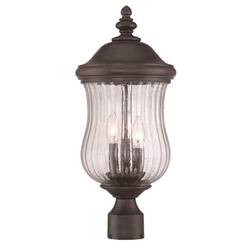 Bellagio 3-Light Coral Post Lantern with Optic Seeded Glass 