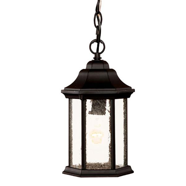 Madison One Light Matte Black Hanging Light with Seeded Glass 