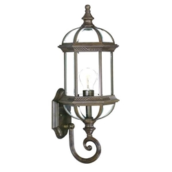 Dover One Light Burled Walnut Wall Sconce with Clear Beveled Glass Panes 