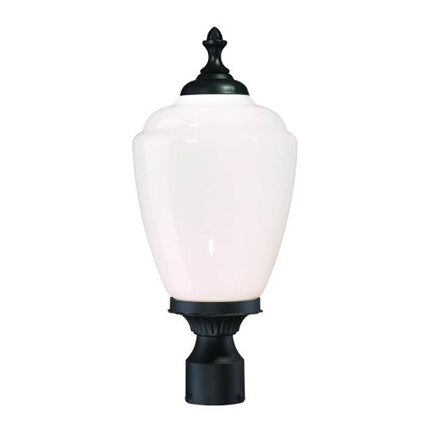 Acorn One Light Matte Black Post Lantern with White Acrylic Globe 