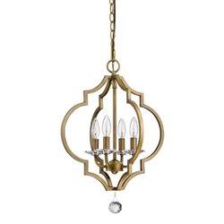 Peyton 4-Light Raw Brass Chandelier with Crystal Accents 