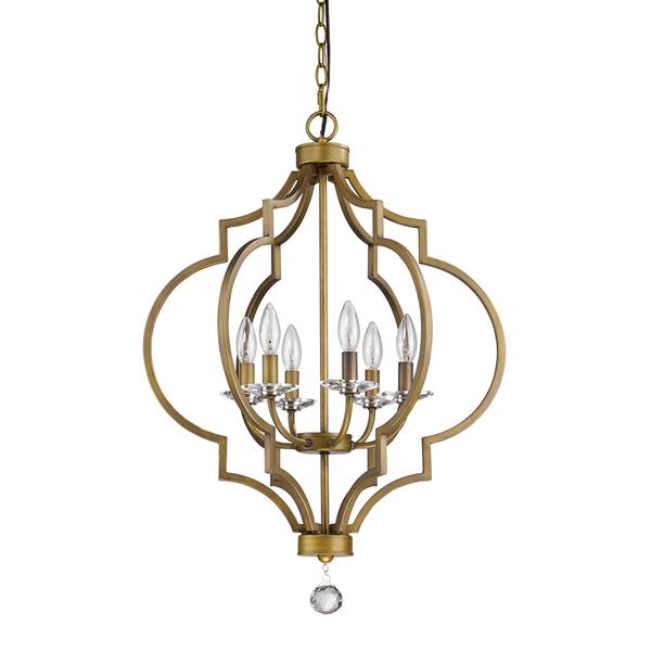 Peyton 6-Light Raw Brass Chandelier with Crystal Accents 