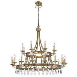 Krista 24-Light Antique Gold Chandelier with Crystal Accents 