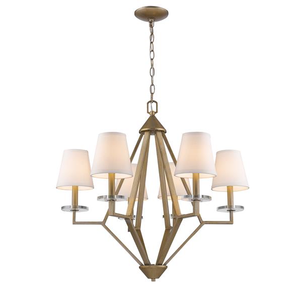 Easton 6-Light Washed Gold Chandelier with Crystal Bobeches And White Fabric Shades 