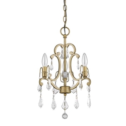 Claire 3-Light Antique Gold Convertible Mini Chandelier to Semi-Flush Mount with Crystal Accents 