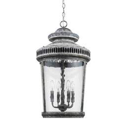 Kingston 4-Light Antique Lead Foyer Pendant with Curved Water Glass Panes 