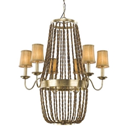 Anastasia 12- Light Antique Gold Leaf Chandelier with Wooden Beaded Chains 