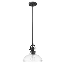 Virginia One Light Matte Black Pendant with Clear Glass Shade 