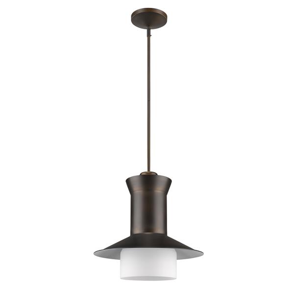 Greta One Light Oil-Rubbed Bronze Pendant with Gloss White Interior And Etched Glass Shade 
