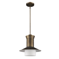 Greta One Light Raw Brass Pendant with Gloss White Interior And Etched Glass Shade 