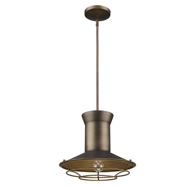 Newport One Light Tin Coated Pendant with Raw Brass Interior Shade And Louver 
