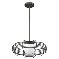 Loft One Light Oil-Rubbed Bronze Wire Globe Pendant with Etched Glass Interior Shade 