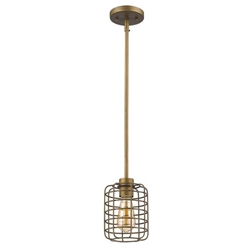 Lynden One Light Raw Brass Pendant with Wire Cage Shade 