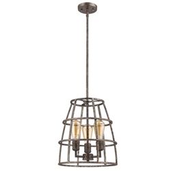 Rebarre 3-Light Antique Silver Drum Pendant with Open Cage Shade 