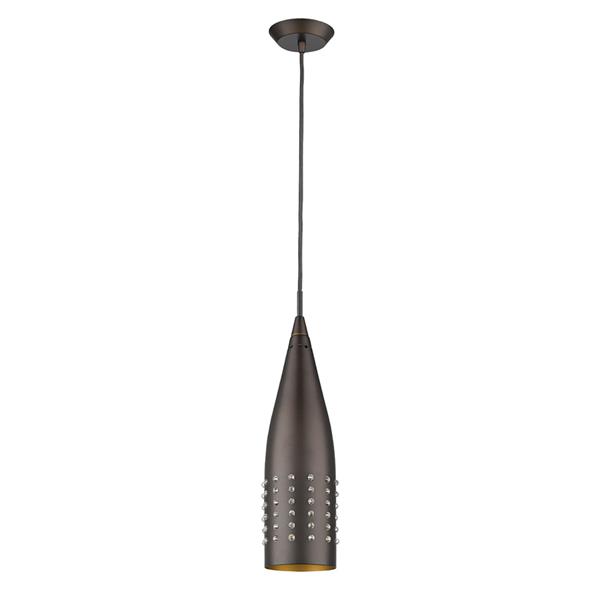Prism One Light Pendant with Antique Gold Interior Shade And Glass Studding 