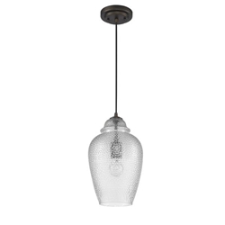 Brielle One Light Oil-Rubbed Bronze Pendant with Crackle Glass Shade 