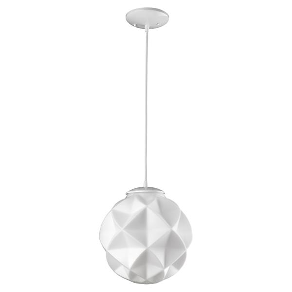 Nova One Light White Mini Pendant with Geometric Globe Shade 