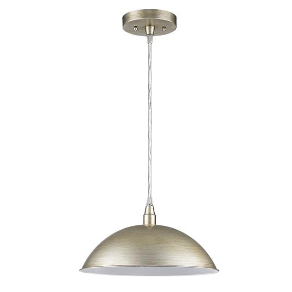 Layla One Light Washed Gold Bowl Pendant with Gloss White Interior Shade 