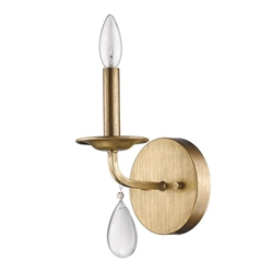 Krista One Light Antique Gold Sconce with Crystal Accent 