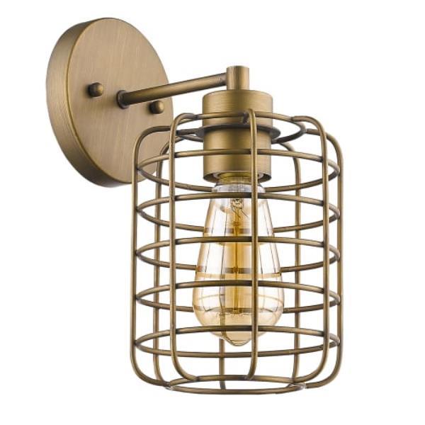 Lynden One Light Raw Brass Sconce with Wire Cage Shade 