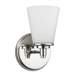 Conti One Light Polished Nickel Sconce with Etched Glass Shade 