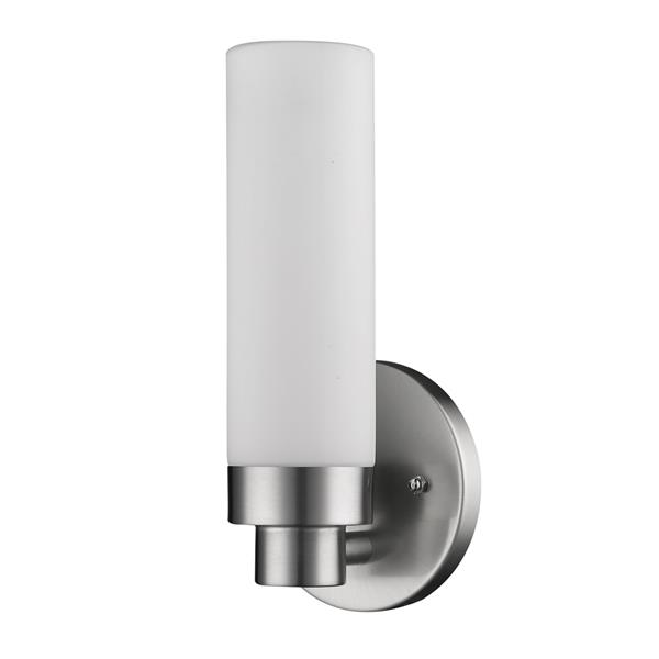 Valmont One Light Satin Nickel Sconce with Etched Glass 