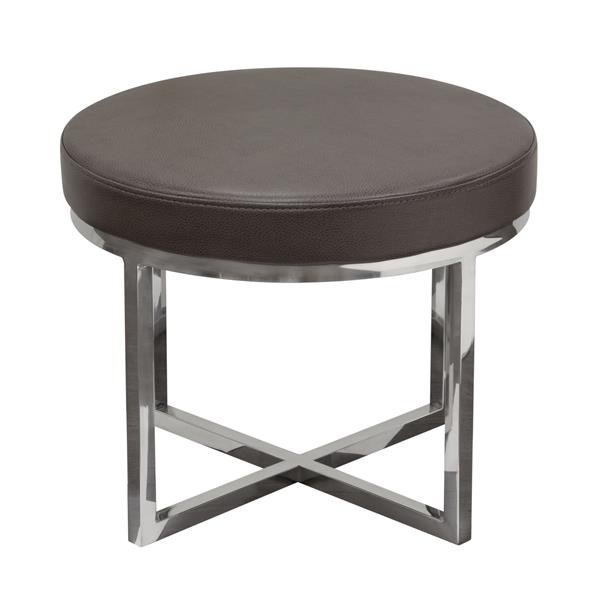 Ritz Round Accent Stool with Padded Seat in Elephant Grey Bonded Leather 