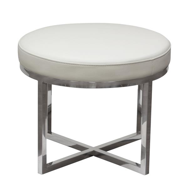 Ritz Round Accent Stool with Padded Seat in White Bonded Leather 