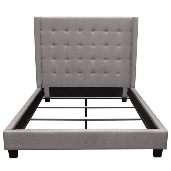 Madison Ave Tufted Wing Eastern King Bed in Light Grey Button 