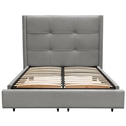 Beverly Eastern King Bed with Footboard Storage Unit and Grey Fabric Accent Wings 