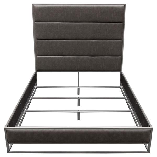 Empire Queen Bed in Weathered Grey with Hand brushed Silver Metal Frame 