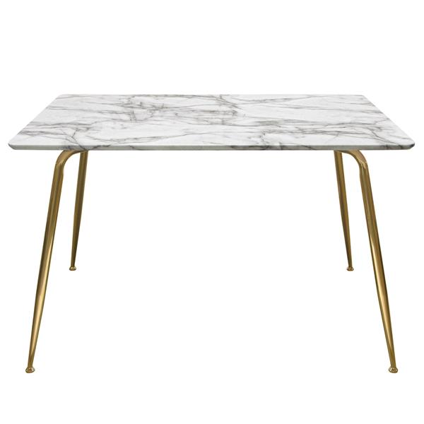 Chance Faux Marble Top Rectangular Dining Table with Brushed Gold Metal Legs 