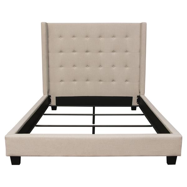 Madison Ave Tufted Wing Queen Bed in Sand Button Tufted Fabric 