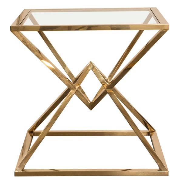 Aria Square Stainless Steel End Table with Gold Finish Base and Tempered Glass Top 