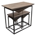 Venue Counter Table with Two Stools with Solid Mango Top in Walnut Grey Finish - DIA3389