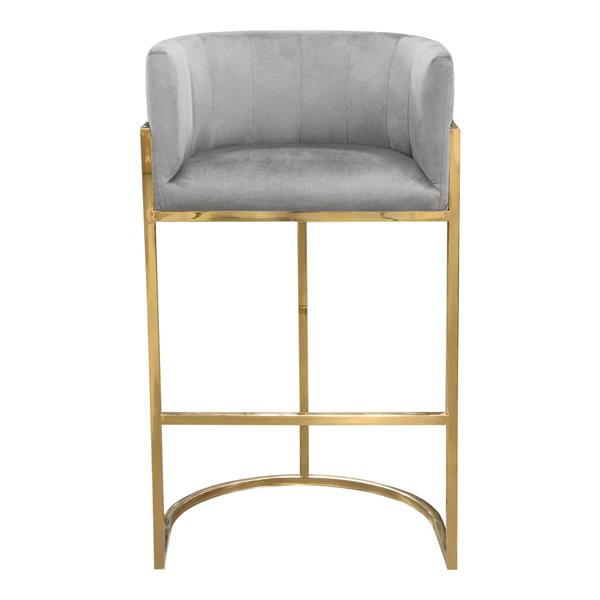 Pandora Bar Height Chair in Grey Velvet with Gold Frame 