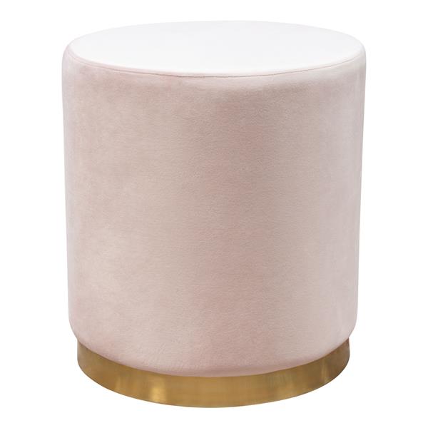 Sorbet Round Accent Ottoman in Blush Pink Velvet with Gold Metal Band Accent 