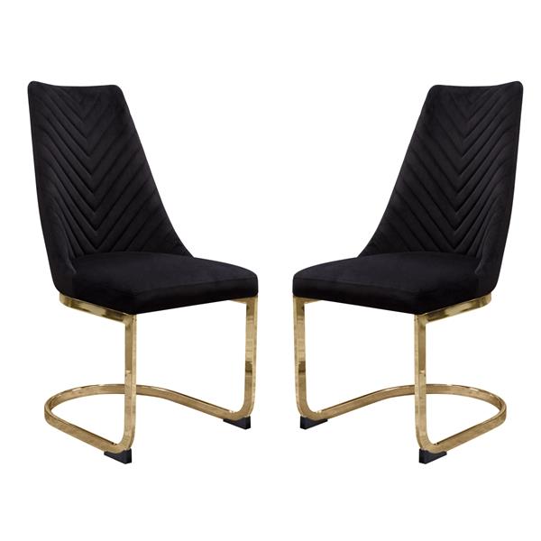 Vogue Set of Two Dining Chairs in Black Velvet with Gold Metal Base 
