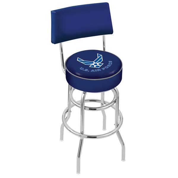 Chrome Double Ring US Air Force Swivel 30-Inch Bar Stool with a Back 