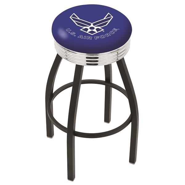 L8B3C U.S. Air Force 25-Inch Swivel Counter Stool with a Black Wrinkle and Chrome Finish 