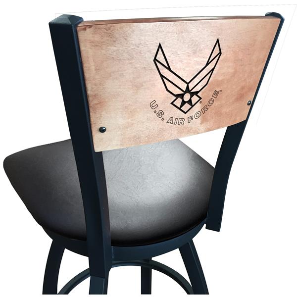 L038 U.S. Air Force 30-Inch Swivel Bar Stool with Black Wrinkle with Laser Engraved Back 