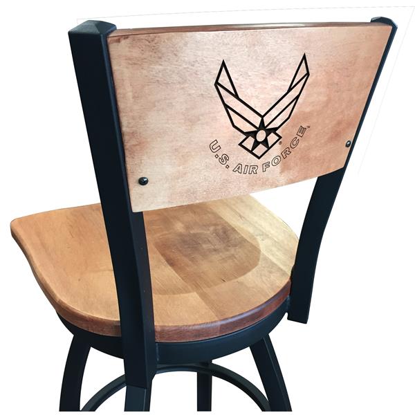 L038 U.S. Air Force 25-Inch Swivel Counter Stool with Solida Maple Seat and Laser Engraved Back 