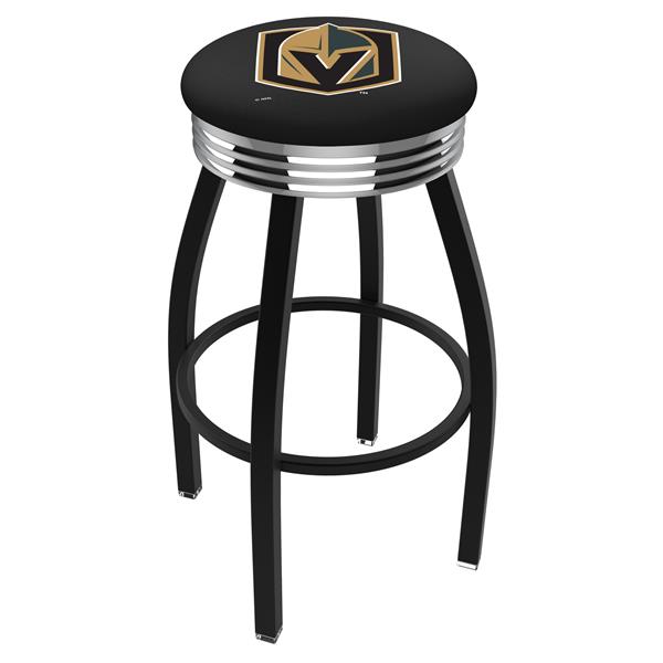 L8B3C Vegas Golden Knights 25-Inch Swivel Counter Stool with a Black Wrinkle and Chrome Finish 