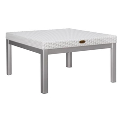 Russ Rattan Coffee Table with Aluminum Legs - White 