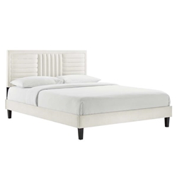 Sofia Channel Tufted Performance Velvet Queen Platform Bed - White - Style A 