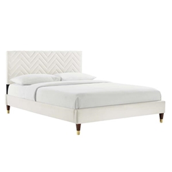 Leah Chevron Tufted Performance Velvet Twin Platform Bed - White - Style A 