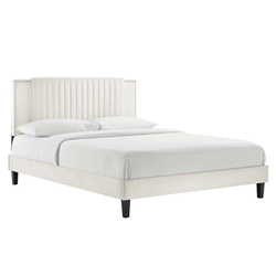 Zahra Channel Tufted Performance Velvet Twin Platform Bed - White - Style A 