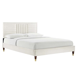 Sofia Channel Tufted Performance Velvet Twin Platform Bed - White - Style A 