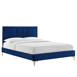 Sofia Channel Tufted Performance Velvet Twin Platform Bed - Navy - Style A 