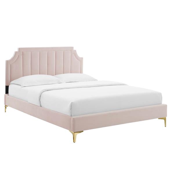 Sienna Performance Velvet Queen Platform Bed - Pink - Style A 
